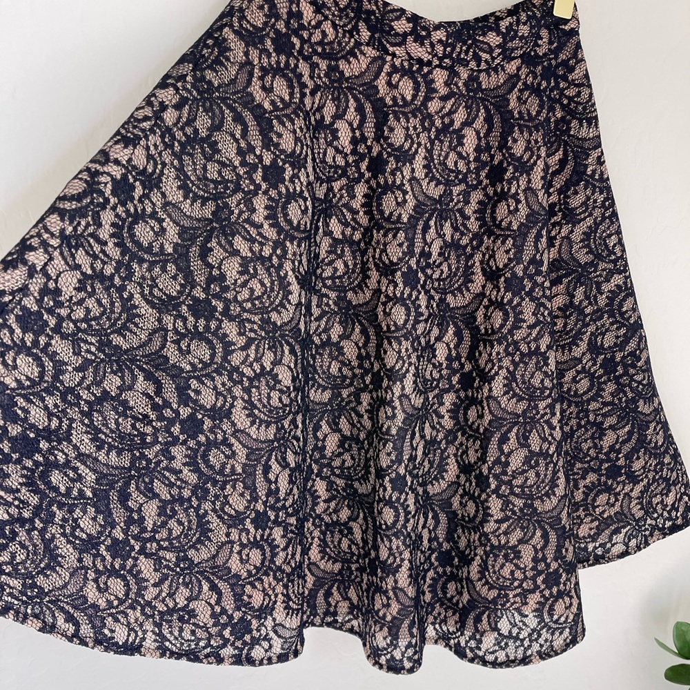 Vanessa Virginia Anthropologie Navy Blue Lace Flare Skirt Sz Small - Picture 3 of 8